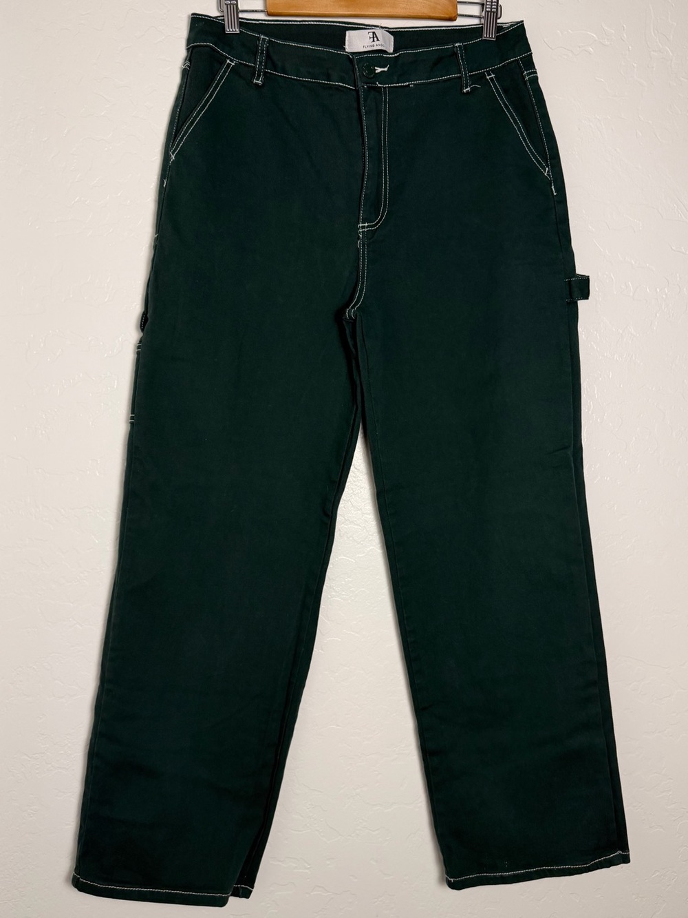 Flying Angel Women's 15/32 Dark Green Carpenter Jeans High Waist wide Leg